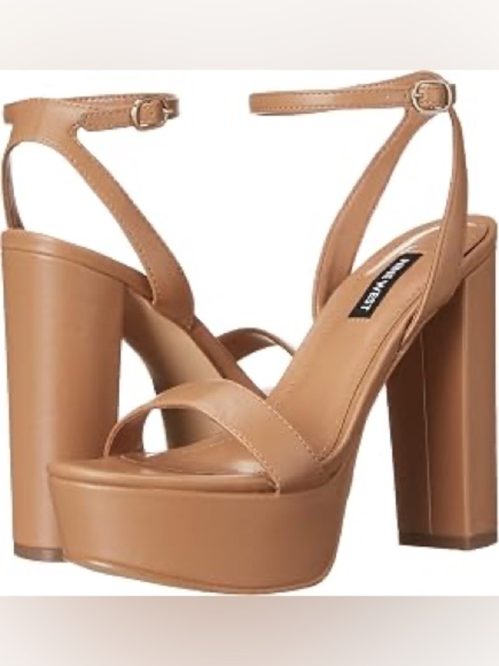 NWT Nine West Uknow3 Platform Sandals Heel Nude Tan Ankle Strap Size 8.5